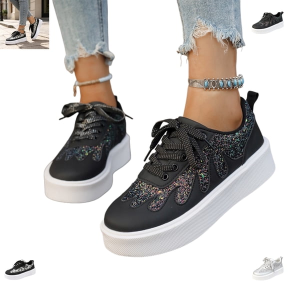 YOUYEDIAN Platform Shoes for Women Fashion Deco Comfy Casual Round Toe Flats Versatile Lace-up Walking Shoes
