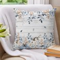 thumbnail image 3 of Thanksgiving Fall Pillow Covers 16x16 Set of 2, Pumpkins Blue Eucalyptus Leaves Wooden Throw Pillow Covers Decorative Couch Cushion Cover, Microfiber Soft Pillowcases for Bedroom Living Room Sofa, 3 of 9