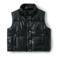 thumbnail image 2 of Women Faux Leather Puffer Vest Stand Collar Sleeveless Padded Waistcoat Zip-Up Button Quilted Jacket Warm Outerwear, 2 of 7