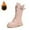 Pink, variant on GJSYRH Girls Mid Calf Boots Lace Up Flat Thick Sole Non Durable PU Leather Comfortable Walking Footwear for Kids Pink 11-11.5 Years