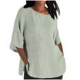 thumbnail image 2 of Txeol Womens Linen 3/4 Sleeve Gray Shirt,Linen Shirts for Women Oversized Side Split Casual Loose Fit Round Neck Tees 2024 Summer Blouse Womens Plus Size Cotton Linen Shirts, 2 of 6