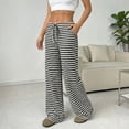 thumbnail image 4 of Women’s Wide Leg Palazzo Pants High Waisted Striped Knit Lounge Pants Elastic Waist Drawstring Casual Pajama Trousers, 4 of 8