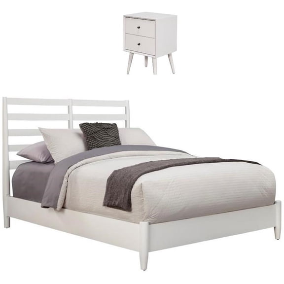 Home Square 2 Piece Set with 2-Drawer Nightstand and Full Wood Bed in White