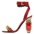 thumbnail image 2 of FSJ Women Classic Crystal Chunky High Heel Chain Sandals Open Toe Ankle Strap Single Band Dress Shoes Size 11 Red, 2 of 4