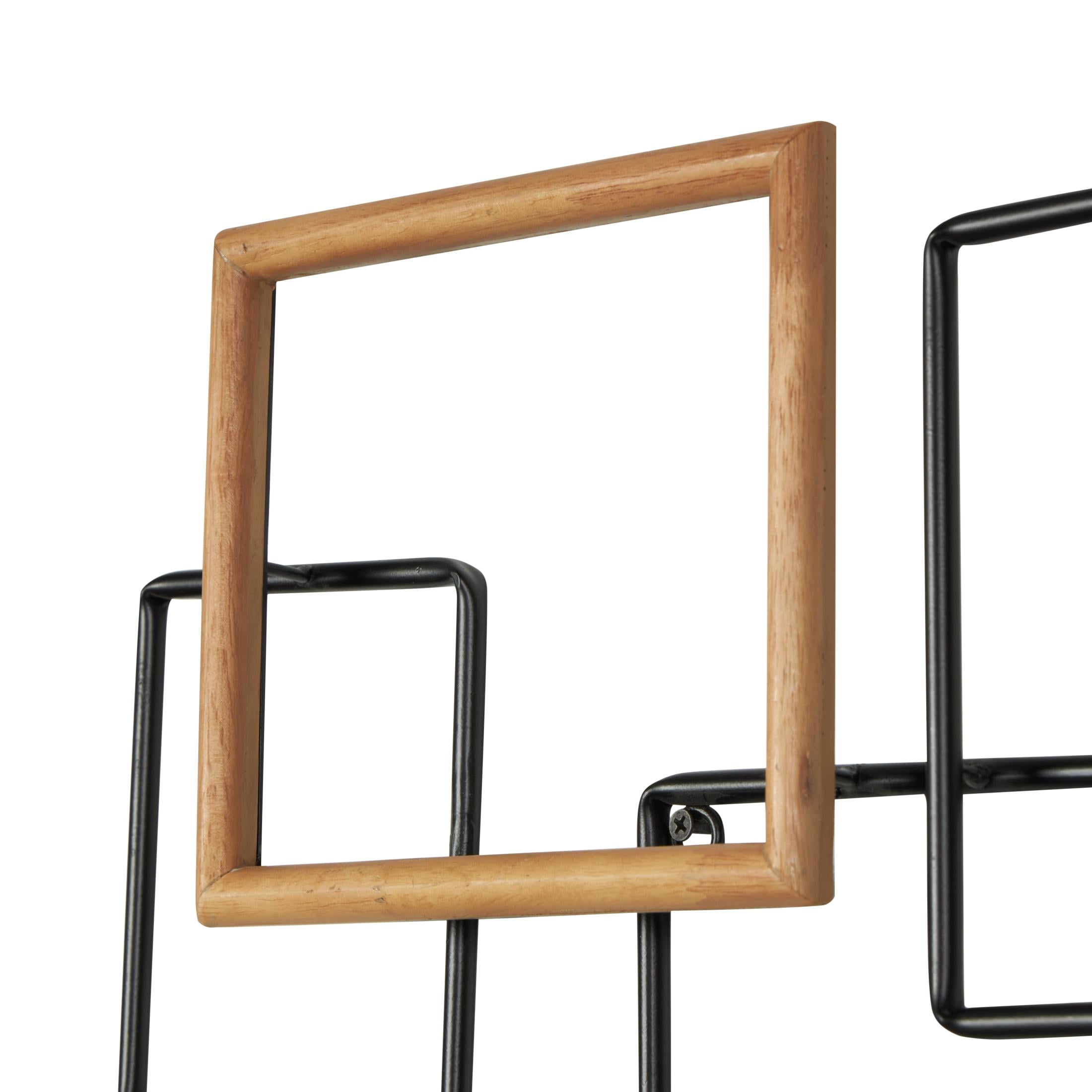 DecMode Black Metal Overlapping Wire Square Geometric Wall Decor with Gold Accents