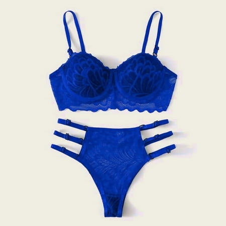 

nsendm Fashion Sexy Pajamas Ring Lace Sleepwear Lingerie Steel Underwear Garter Lace Garter Lingerie Set plus Underwear Blue Small