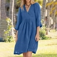 thumbnail image 2 of Kmdttou Women And Linen Solid Color Casual Mid Sleeve V-neck Loose Casual Dress,Women's Long Dresses Flowy Maxi for Beach, 2 of 6