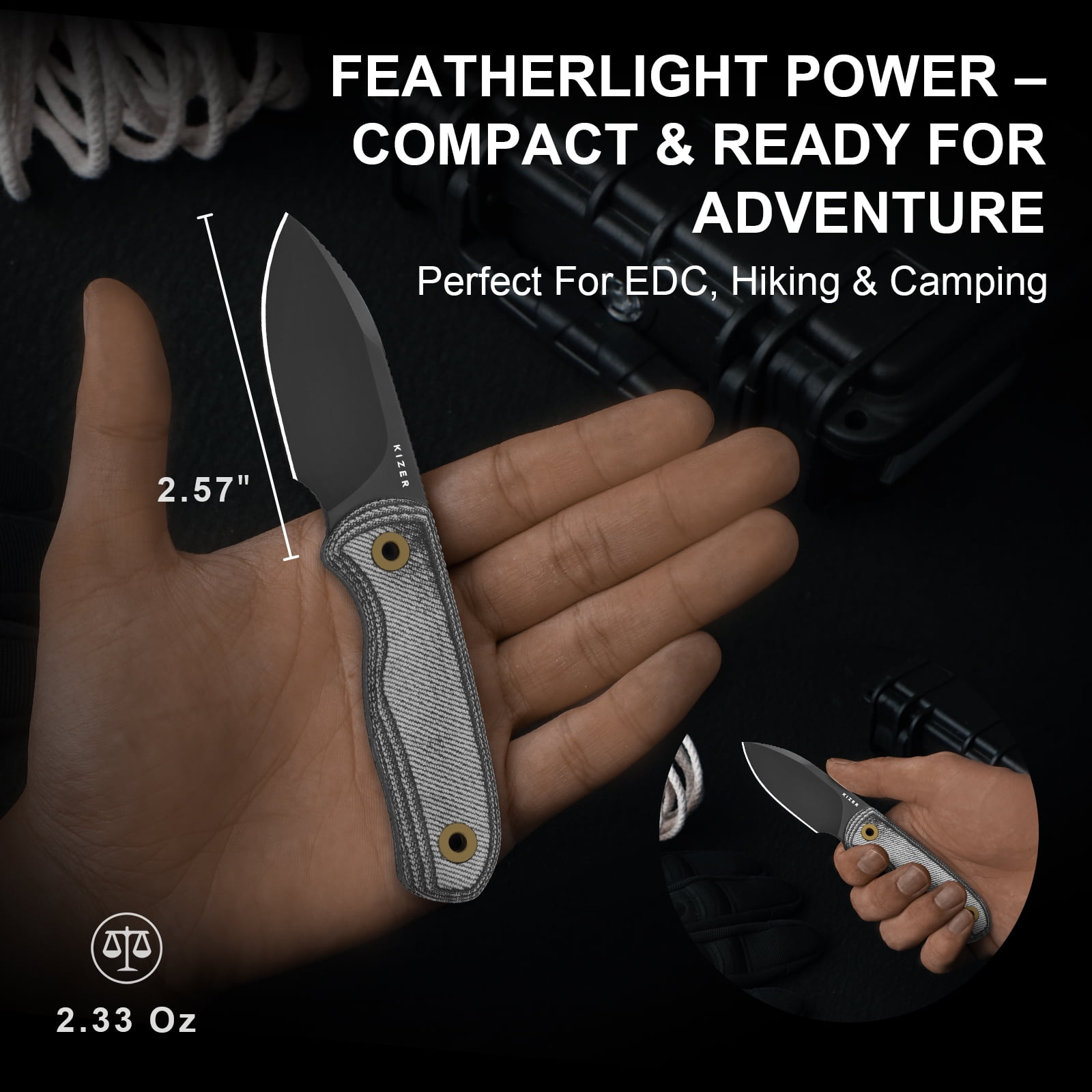 Kizer Drop Bear Fix Drop Point Fixed Knife S45VN Blade Micarta Handle With Sheath 1094A4
