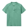 thumbnail image 5 of BiZtdJrK Mens Jean T Shirts Button Up Crew Neck Short Sleeve Henley Shirt Fashion Streetwear Summer Denim Tops with Chest Pocket Green XXXL, 5 of 8