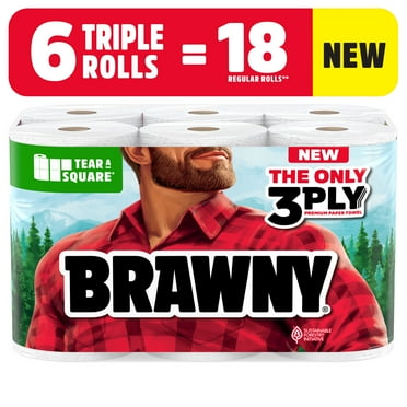 Brawny Tear-a-Square 3-Ply Paper Towels, 6 Triple Rolls