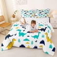 thumbnail image 3 of Metsweet Jungle Dinosaur King Size Comforter Sets 3pcs, Kawaii Animal Dino Comforters King Size, Teal Yellow White,1 Comforter and 2 Pillowcases, 3 of 6