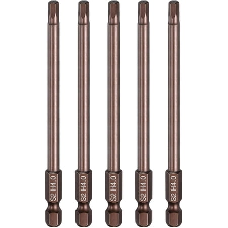 MKEUDQ-5pcs Flat Hex Head Drill Bit H4.0 (4mm) Magnetic Tip 1/4 Hex Shank 100mm (4 ) Long S2 Steel Metric Hexagonal Screw Driver Screwdriver Bits Wrench Socket Copper Tone