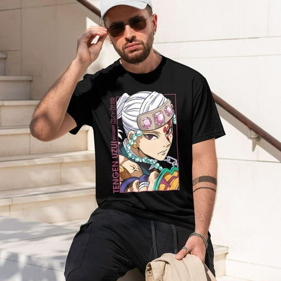 Anime Demon Slayer Shirt Mens Shirts Print T-Shirts Cosplay Shirts Fashion Casual Shirt Black -Small