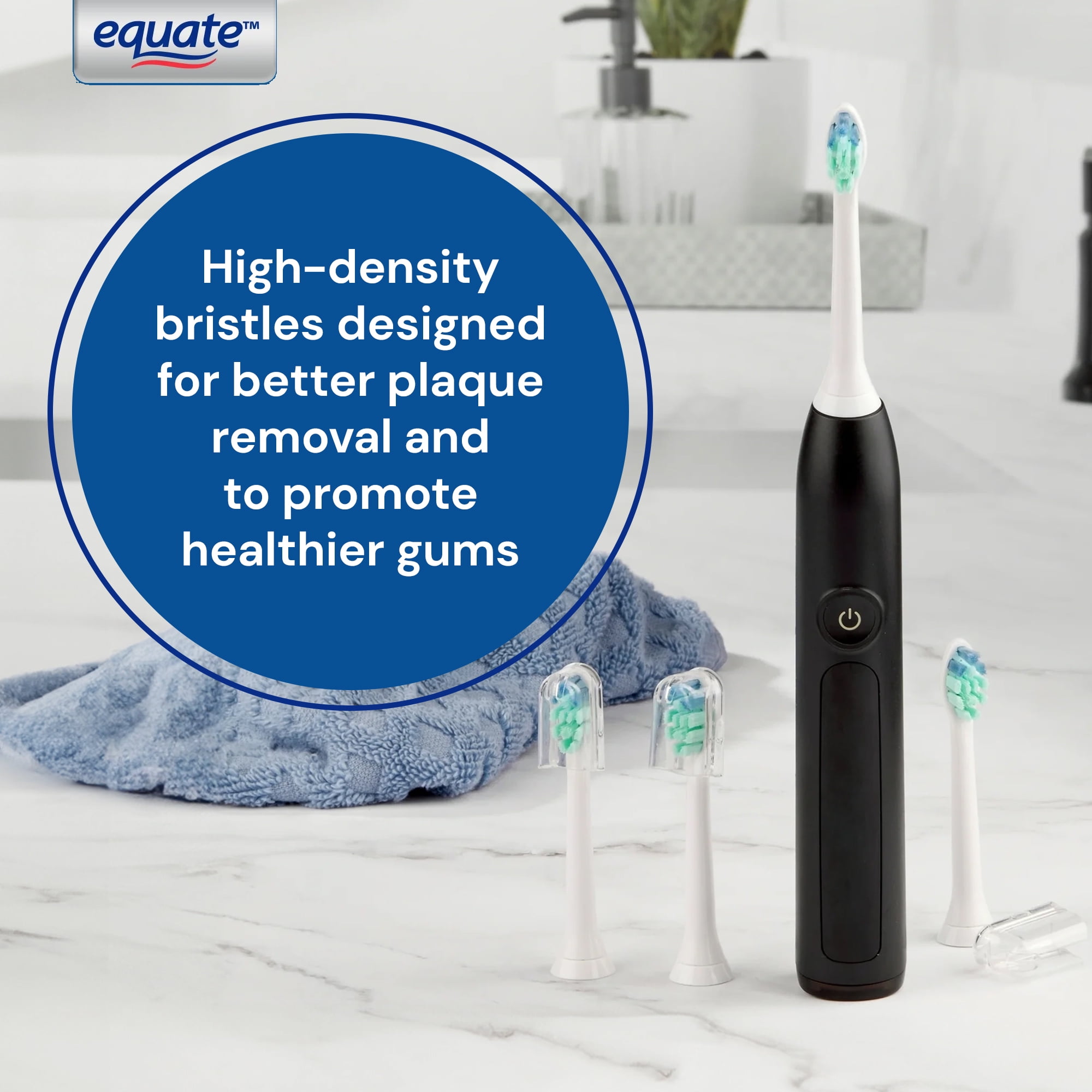 Equate SmileSonic Pro Advanced Clean Sonic Replacement Toothbrush Brush Heads for Adults, White - 3 Count
