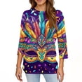 thumbnail image 4 of Womens Mardi Gras Top 3/4 Sleeve Carnival Shirt, Casual Crew Neck Blouse for 2026 Carnival Party, 4 of 5