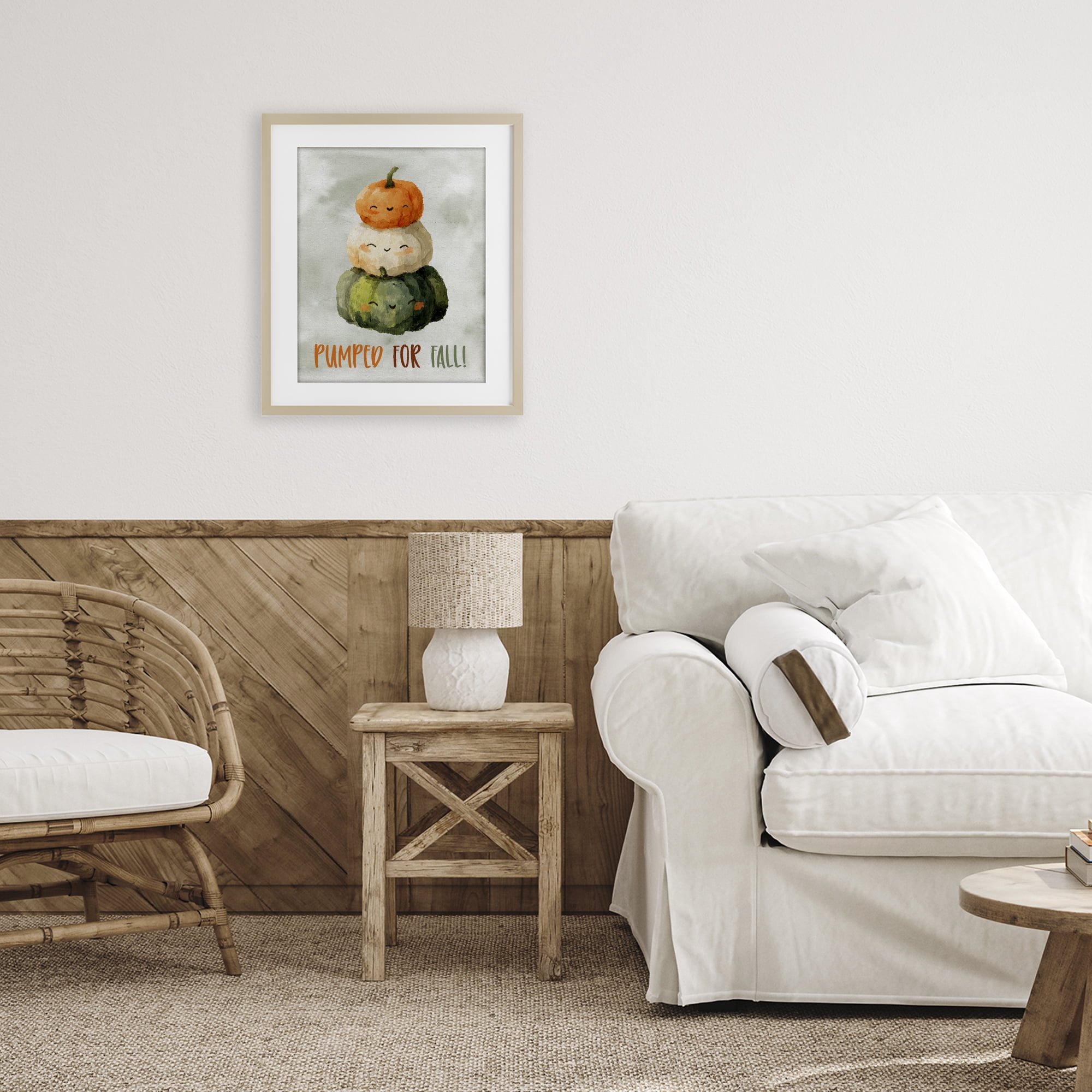 Stupell Industries Smiling Pumpkins Pumped For Fall Birch Framed Print Under Glass, design by Ziwei Li