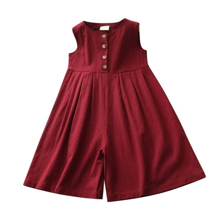 

Baby Girl Overalls Christmas Dress 18 Months Toddler Kids Baby Girls Solid Linen Sleeveless Summer Romper Jumpsuit With Button Outfits Cute Rompers for Girls Size 10 12