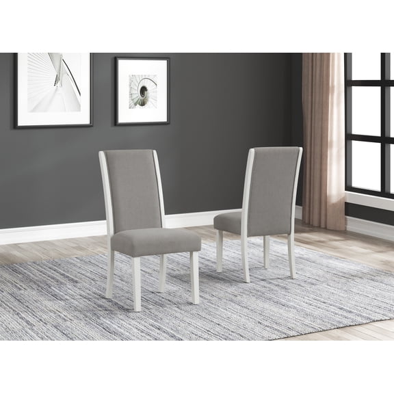 Gray White Solid Wood 2pc Dining Side Chairs Fabric Upholstered Furniture