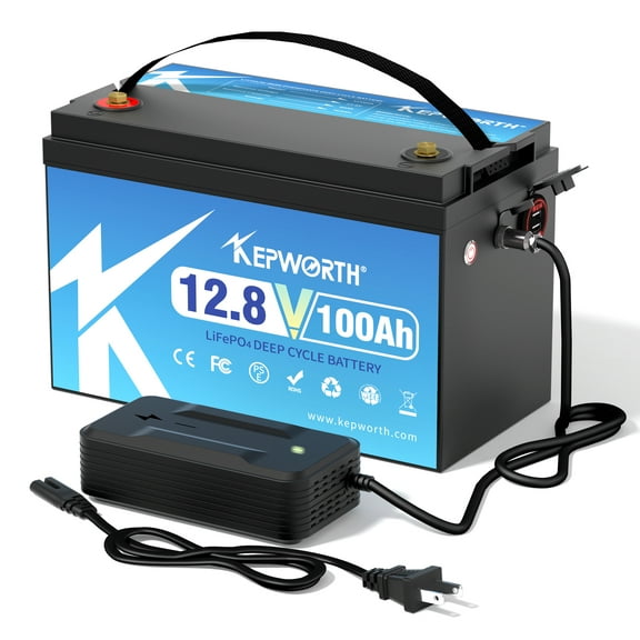 KEPWORTH 12V 100Ah LiFePO4 Lithium Battery with 100A BMS and 14.6V 7A Charger