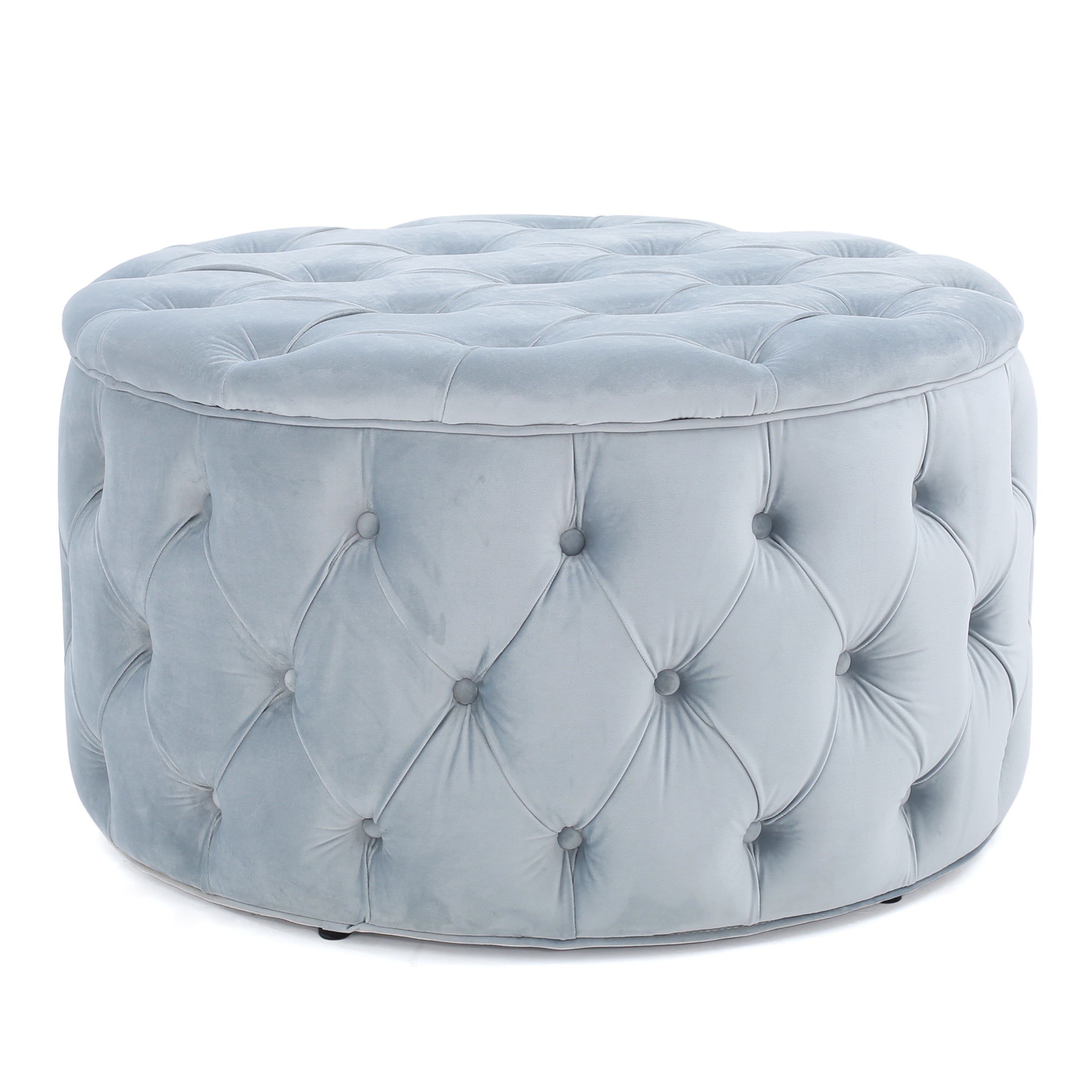 Maelyn New Velvet Ottoman, Light Grey