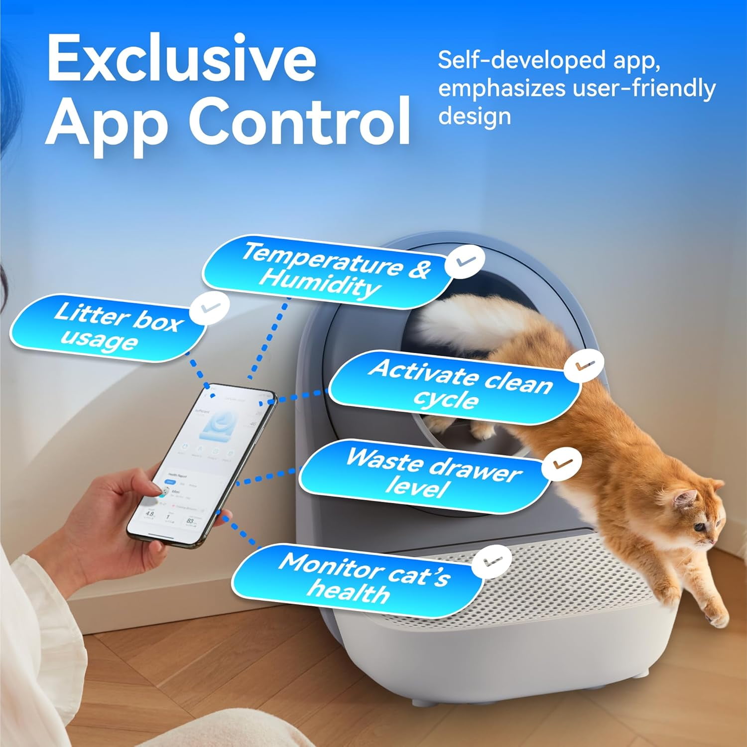 CATLINK Automatic Cat Litter Box Self Clean, Multiple Cats Health Track,  Large Cat Litter Box Automatic, App Control, with Waste Bags, Gray