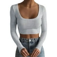 thumbnail image 1 of Faithtur Femmes Chemise Courte Manches Longues Profond Rond Couleur Unie Crop Tops Street Casual Party Street Spring Tops, 1 of 4