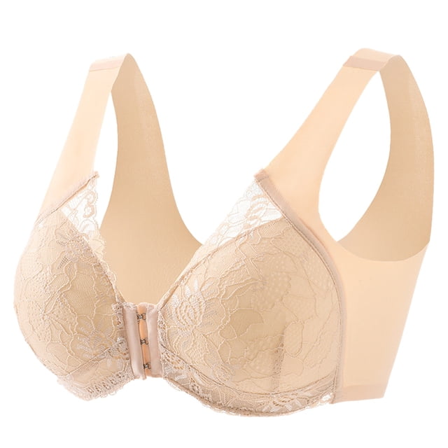 AWZXDE Women Fashion Lace Bra Push Up Comfort Breathable For Back Support Side Gather And Lift Beige