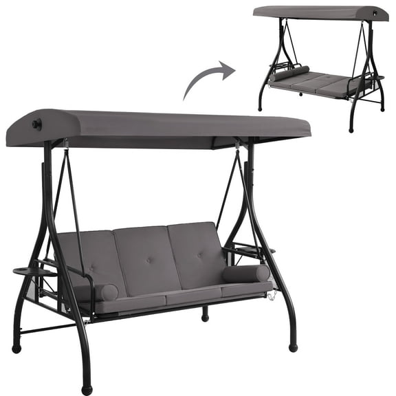 Haverchair Metal Hanging Outdoor Porch Swing with Adjustable Canopy and Backrest, Gray