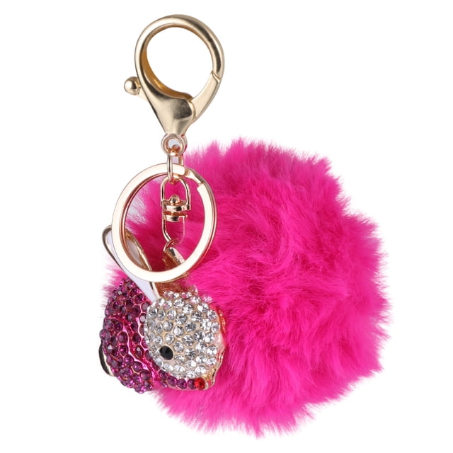 Llavero creativo con forma de conejo y diamantes de imitación, colgante de peluche, ideal como regalo para bolso o coche (rosa)