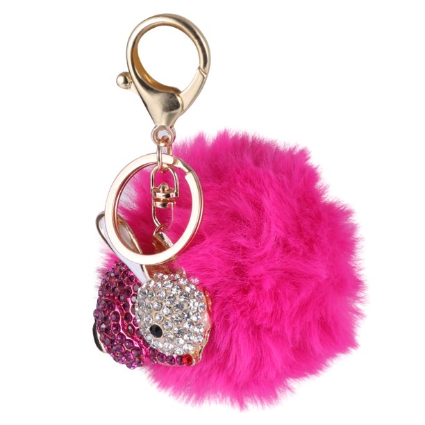 Llavero creativo con forma de conejo y diamantes de imitación, colgante de peluche, ideal como regalo para bolso o coche (rosa)