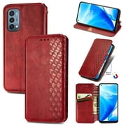 Oneplus Nord N200 5G Case, PU Leather TPU Wallet Cover with Card Holder Kickstand Hidden Magnetic Adsorption Shockproof Flip Folio Phone Protective Case for Oneplus Nord N200 5G,Red