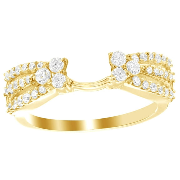 White Natural Diamond Three Row Solitaire Enhancer Ring in 10k Yellow Gold (0.5 Cttw)