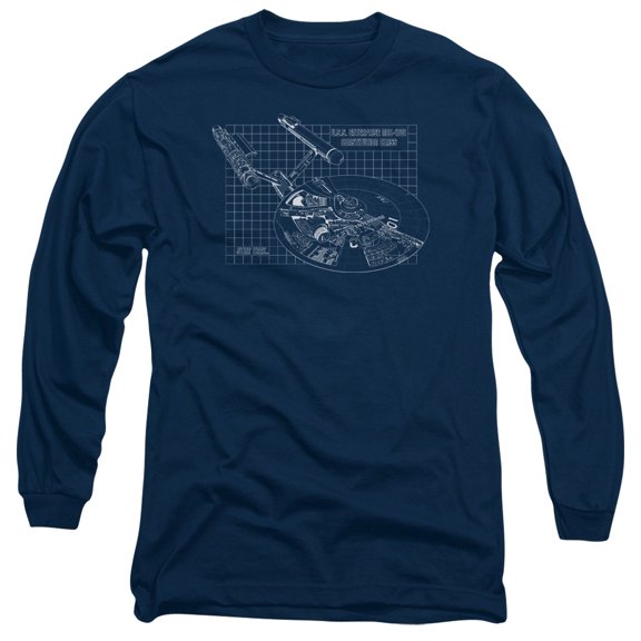 Star Trek Enterprise Prints Long Sleeve Adult 18/1 T-Shirt Navy