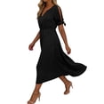 thumbnail image 5 of Women's Short Sleeve Dresses with Pockets Plus Size Multi-Color Satin Zipper V-Neck Dress, 5 of 9