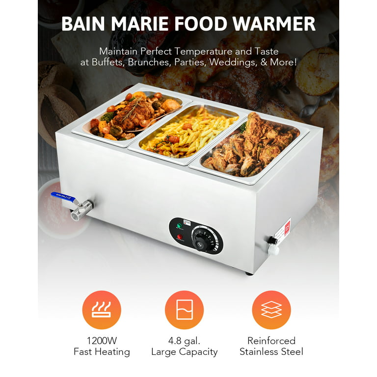 Wilprep Commercial 3 Pan Bain Marie Food Warmer 1200W 30 Quart Electric Buffet Warmer, Size: 33.1 x 14.6 x 15.75 (84 x 37 x 40 cm), Silver