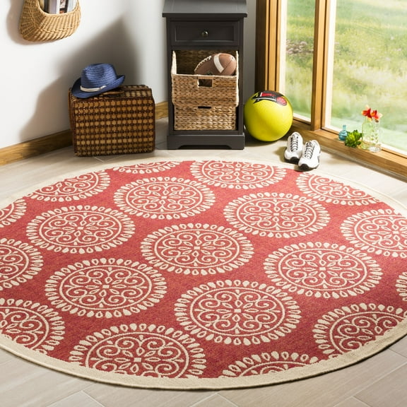 SAFAVIEH Outdoor LND176Q Linden Collection Red / Creme Rug