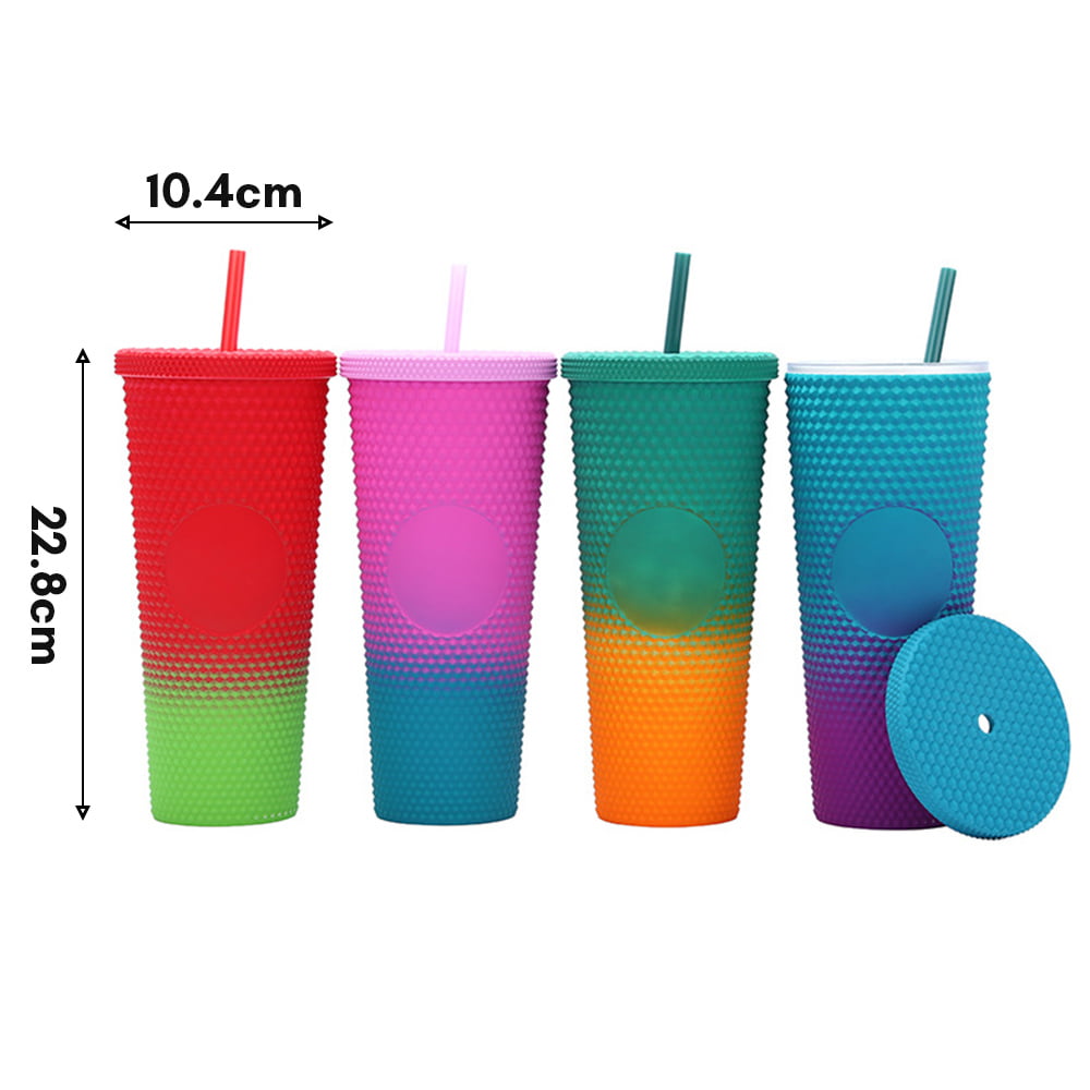 710ML/24OZ Large Capacity Water Cup Fully Studded Matte Tumbler Reusable  Cup with Wide Opening Leak-Proof Lid Straw