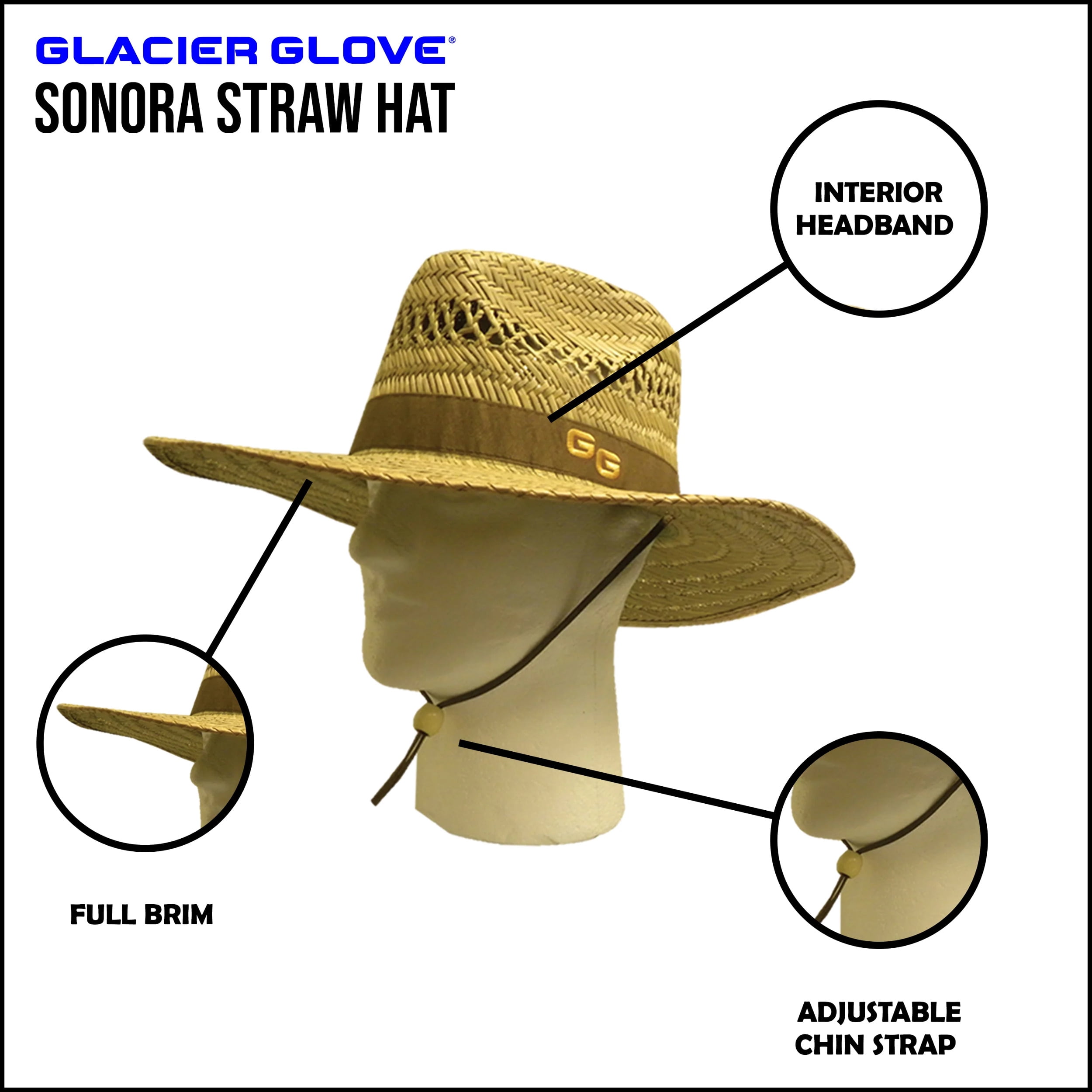 Glacier Outdoor Sonora Straw Hat Unisex Full Brim Light Quick-Dry Adjustable Chin Strap, Tan L/XL