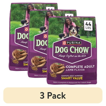 (3 pack) Purina Dog Chow Complete Adult Dry Dog Food High Protein Real Lamb 44 lb Bag