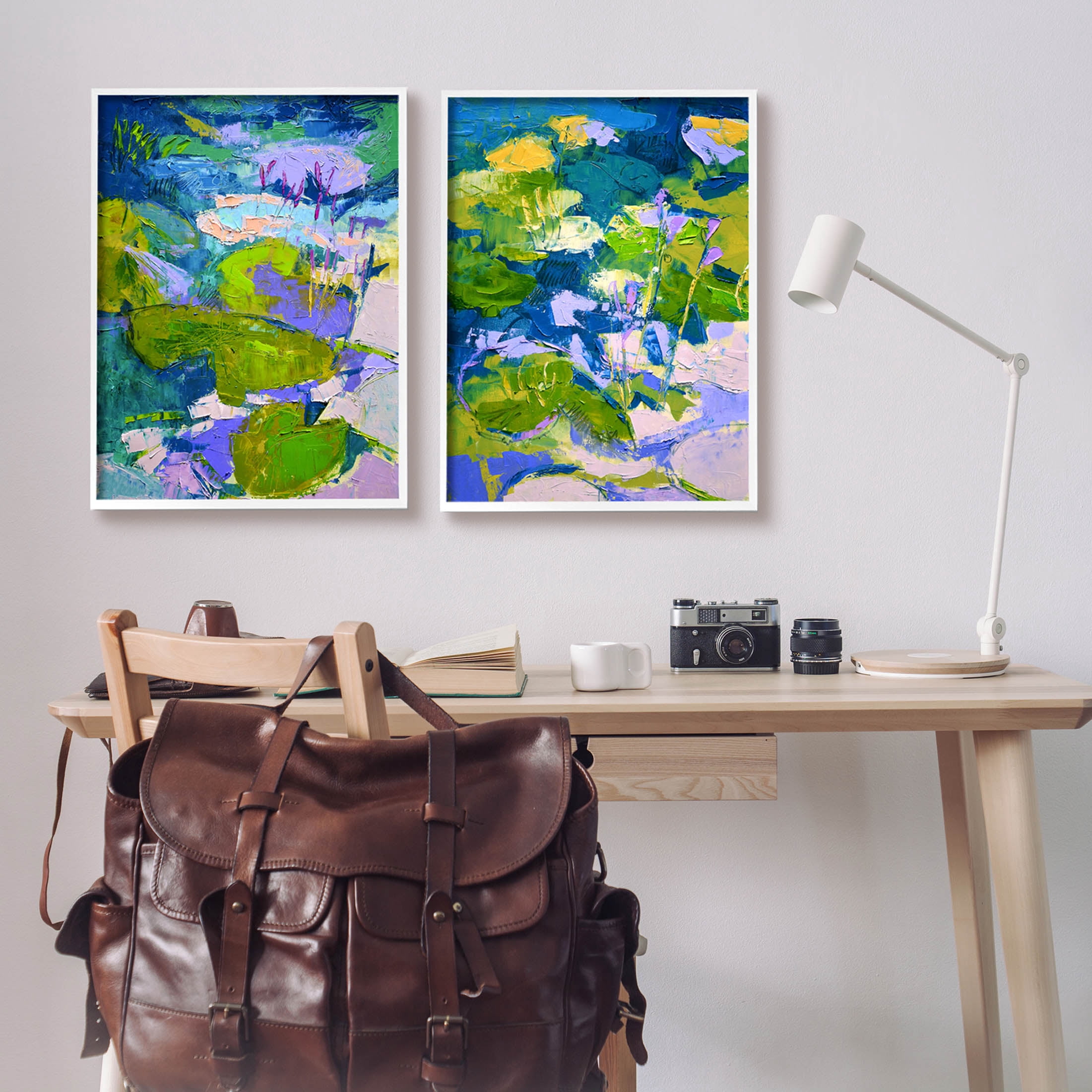Stupell Industries Floating Lotus Blossom Pond Painting White Framed Art Print Wall Art, Set of 2, Design by Dorothy Fagan