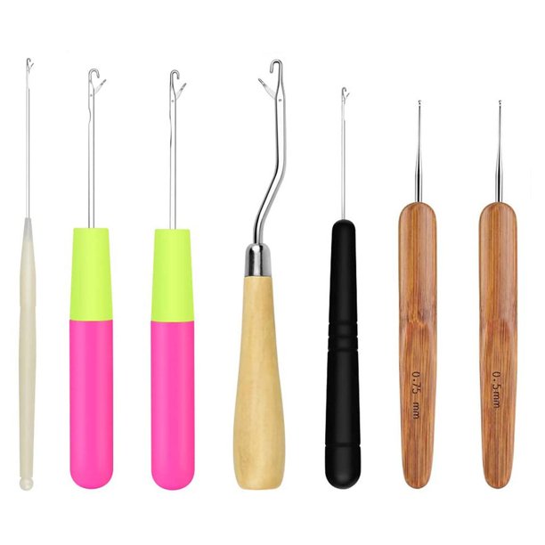 Needle Knitting Tool Dreadlock Needle Hook Crochet Needle Set 7 Pcs Tool 7 Pieces Wooden Bent Latch Hook Hair Tool Kits Walmart Com Walmart Com