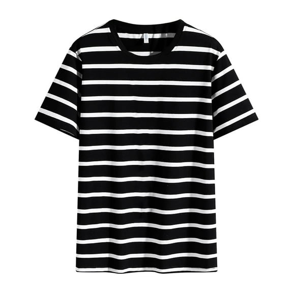 European Men's Striped Color Blocked Round Neck Short-Sleeved T-Shirt, Casual for Business & Sports, Soft, Stretchy, with Multiple Sizes