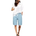 thumbnail image 5 of Domuza Women's Cargo Shorts Casual High Waisted Bermuda Shorts Summer Trendy Outdoor Hiking Elastic Waist Outfits with Pockets Light Blue L, 5 of 8