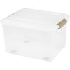 IRIS 34 Qt. Store and Slide Letter Size Hanging File Storage Box with Tan Handle, Clear