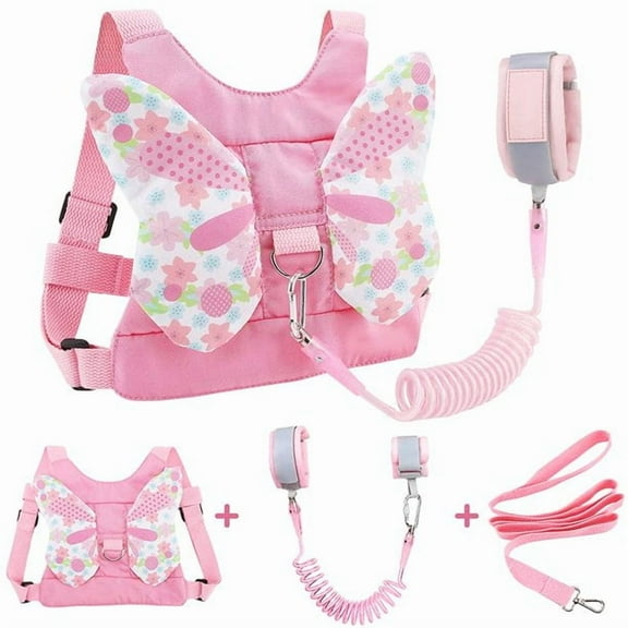 3 in 1 Toddlers Leash Anti Lost Wrist Link Child Kids Safety Harness Kids Walking Wristband Assistant for Girl Pink Christmas Gift(Pink Butterfly)