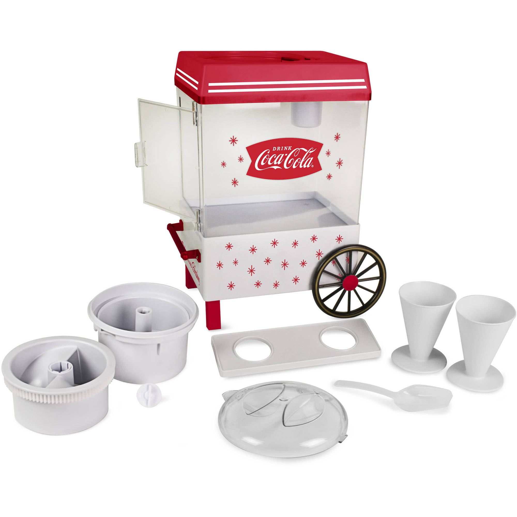 Includes 2 Reusable Plastic Cups & Ice Scoop White/Red NOSTALGIA SCM550COKE Coca-Cola Countertop Snow Cone Maker Makes 20 ICY Treats 