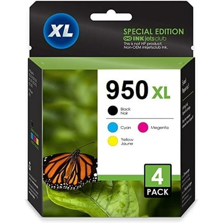 InkjetsClub Compatible HP 950XL Printer Ink Value Pack. Works with Officejet-PRO 8600 8610 8620 8630 8100 8640 8660 8615 8625 251dw 271dw 276DW Printers. 4 Pack (Black, Cyan, Magenta, Yellow)