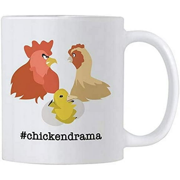 Funny Chicken Coffee Mugs. Rooster And Baby Duck Hatching Drama 11 oz White Ceramic Cup.