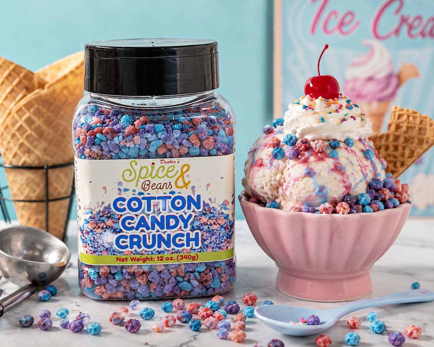 Cotton Candy Crunch Ice Cream Topping & Cake Decoration 12oz , by Dasher's Spice & Beans