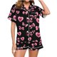 thumbnail image 3 of RKSTN Valentine's Day Gifts Women's Valentines Pajama Sets Plus Size Notch Collar Button Down Valentine Heart Print Short Sleeve T Shirt and Pjs Shorts 2PC Matching Set 2 Piece Summer Loungewear, 3 of 6